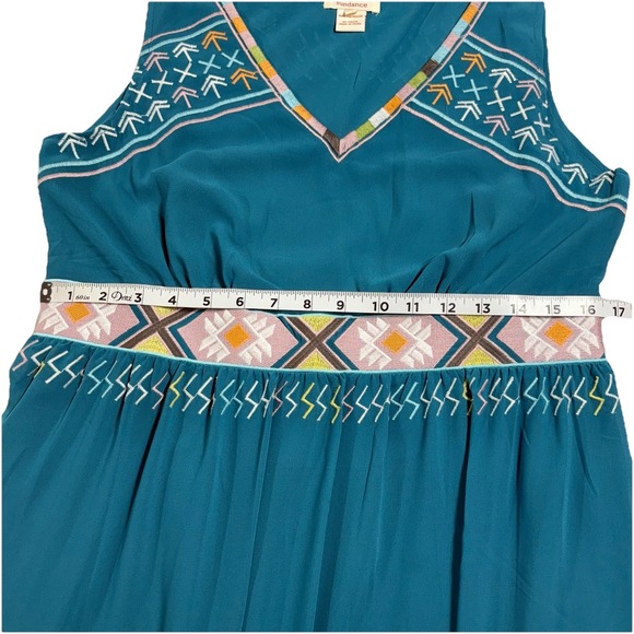 Sundance Dress Women's Size 12 Teal Aztec Embroidered Sleeveless Midi Boho Sheer - Picture 8 of 9